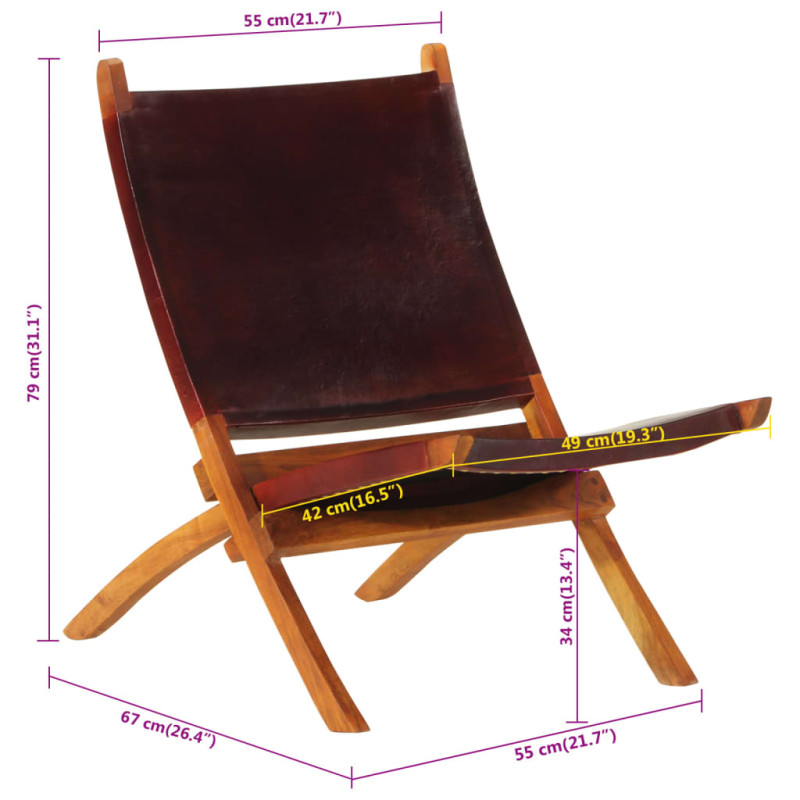 Produktbild för Avkopplingsstol mörkbrun äkta läder
