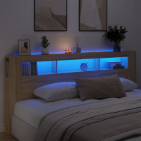 Produktbild för Sänggavel LED sonoma-ek 220x18,5x103,5 cm konstruerat trä