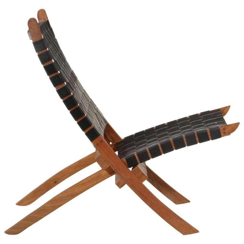 Produktbild för Avkopplingsstol hopfällbar svart äkta läder