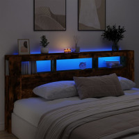 Produktbild för Sänggavel LED rökfärgad ek 220x18,5x103,5 cm konstruerat trä