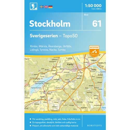NORSTEDTS 61 Stockholm Sverigeserien Topo50 : Skala 1:50 000