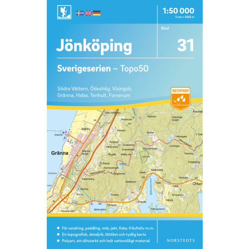 NORSTEDTS 31 Jönköping Sverigeserien Topo50 : Skala 1:50 000