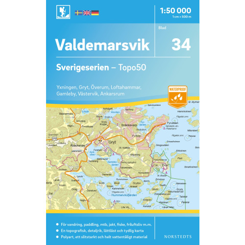 NORSTEDTS 34 Valdemarsvik Sverigeserien Topo50 : Skala 1:50 000