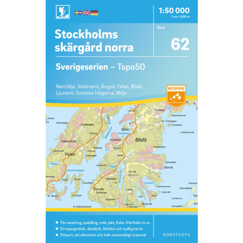 NORSTEDTS 62 Stockholms Skärgård norra Sverigeserien Topo50 : Skala 1:50 000