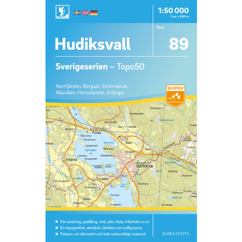 NORSTEDTS 89 Hudiksvall Sverigeserien Topo50 : Skala 1:50 000