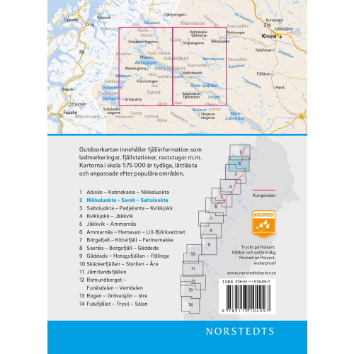 NORSTEDTS Outdoorkartan Nikkaluokta Sarek Saltoluokta : Blad 2 Skala 1:75 000