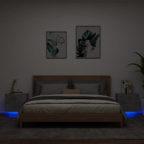 vidaXL Väggmonterade sängbord med LED-lampor 2 st betonggrå