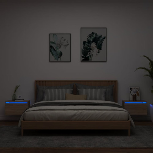 vidaXL Väggmonterade sängbord med LED-lampor 2 st sonoma-ek