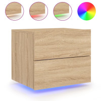 Produktbild för Väggmonterade sängbord med LED-lampor 2 st sonoma-ek