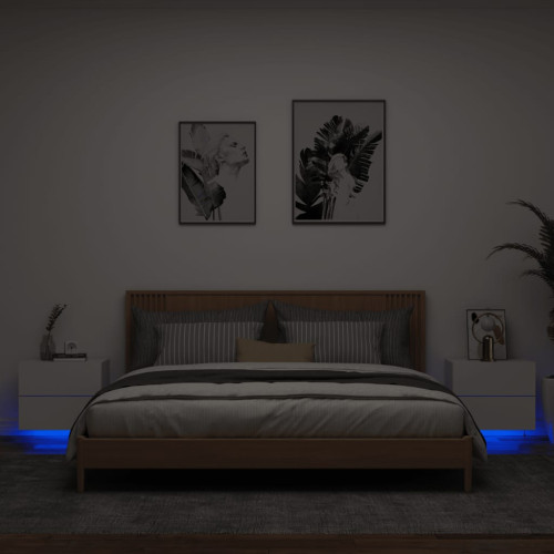 vidaXL Väggmonterade sängbord med LED-lampor 2 st vit