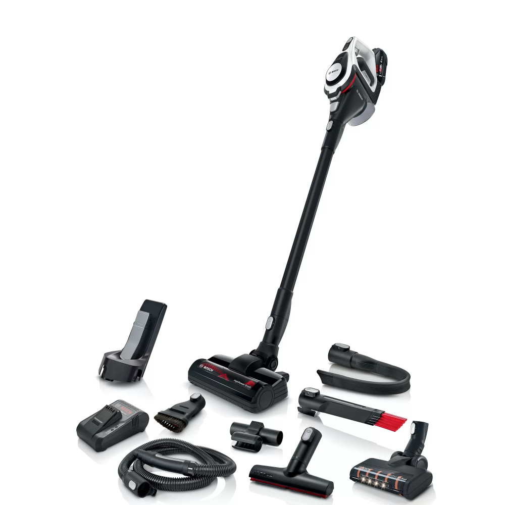Produktbild för Bosch Serie 8 BSS825ALL upprättstående dammsugare och elektrisk sopborste Batteri Torr Utan påse Svart, Vit 5 Ah