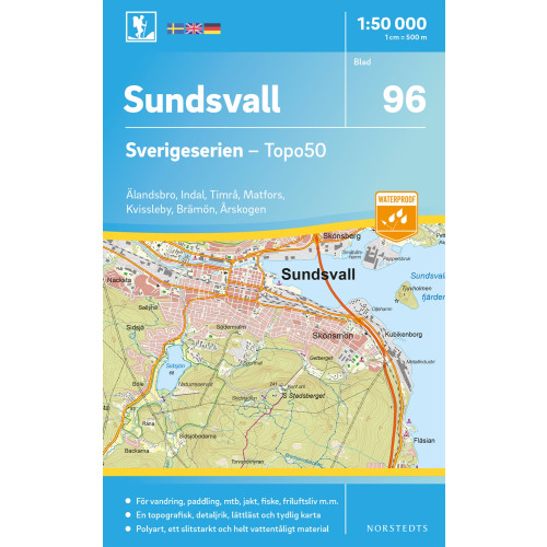 NORSTEDTS 96 Sundsvall Sverigeserien Topo50 : Skala 1:50 000