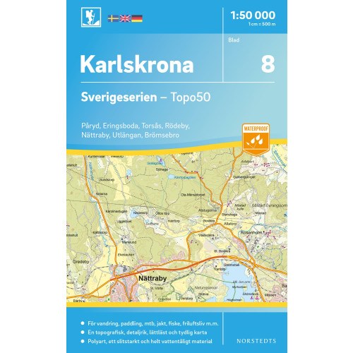 NORSTEDTS 8 Karlskrona Sverigeserien Topo50 : Skala 1:50 000