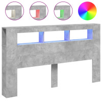Produktbild för Sänggavel LED betonggrå 180x18,5x103,5 cm konstruerat trä