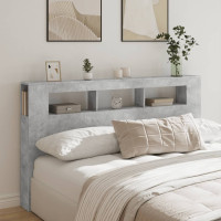 Produktbild för Sänggavel LED betonggrå 180x18,5x103,5 cm konstruerat trä