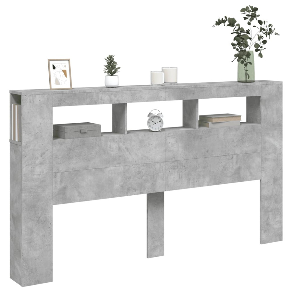 Produktbild för Sänggavel LED betonggrå 180x18,5x103,5 cm konstruerat trä