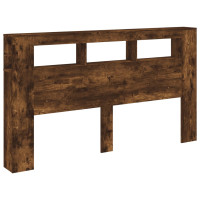 Produktbild för Sänggavel LED rökfärgad ek 180x18,5x103,5 cm konstruerat trä