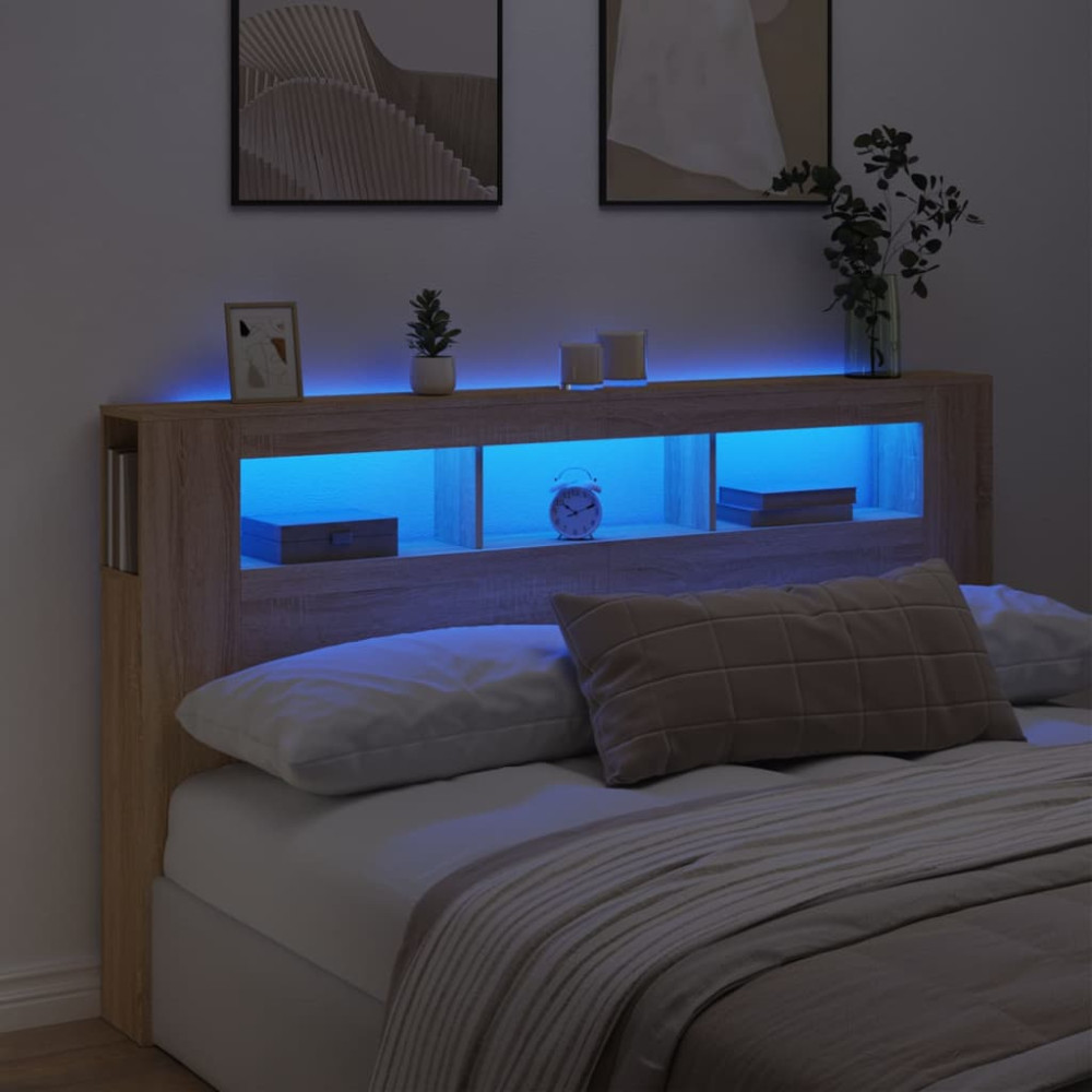 Produktbild för Sänggavel LED sonoma-ek 180x18,5x103,5 cm konstruerat trä