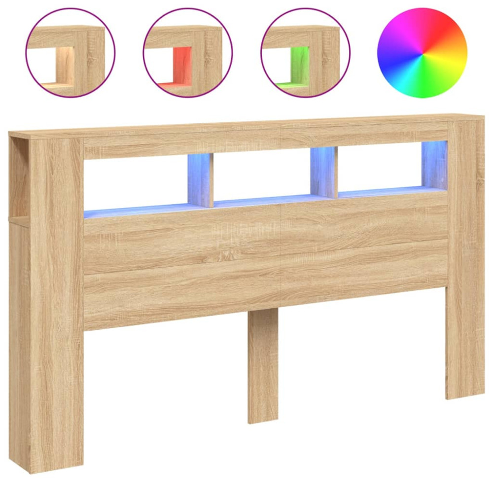 Produktbild för Sänggavel LED sonoma-ek 180x18,5x103,5 cm konstruerat trä