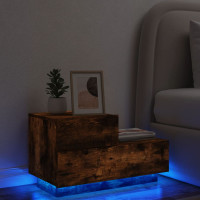 Produktbild för Sängbord med LED-lampor rökfärgad ek 70x36x40,5 cm