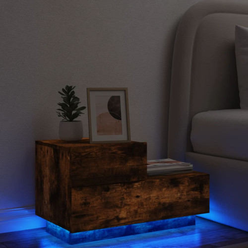 vidaXL Sängbord med LED-lampor rökfärgad ek 70x36x40,5 cm