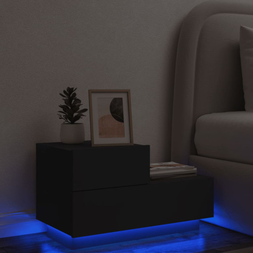 vidaXL Sängbord med LED-belysning svart 70x36x40,5 cm