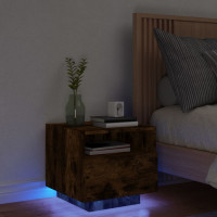 Produktbild för Sängbord med LED-lampor rökfärgad ek 40x39x37 cm
