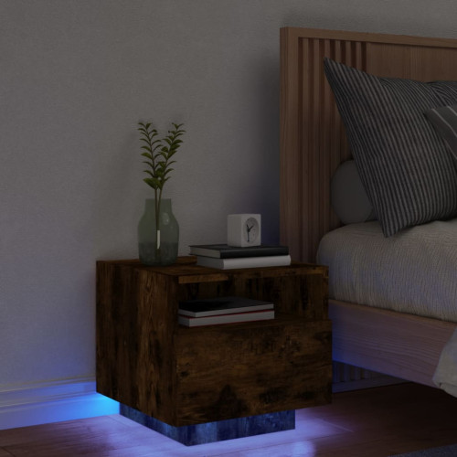 vidaXL Sängbord med LED-lampor rökfärgad ek 40x39x37 cm