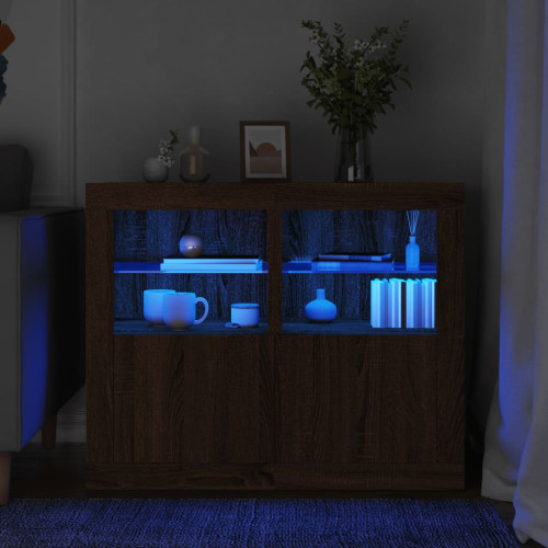 vidaXL Sängbord med LED-lampor 2 st brun ek konstruerat trä