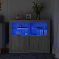 Produktbild för Sängbord med LED-lampor 2 st grå sonoma konstruerat trä