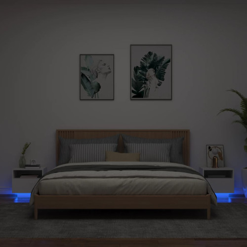 vidaXL Sängbord med LED-lampor 2 st vit 40x39x37 cm