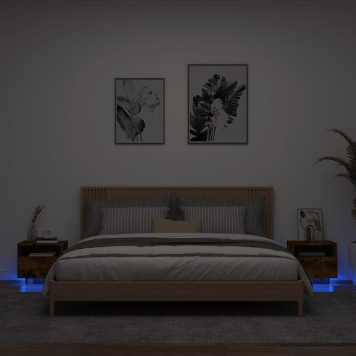 vidaXL Sängbord med LED-lampor 2 st rökfärgad ek 40x39x37 cm