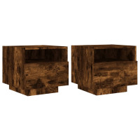 Produktbild för Sängbord med LED-lampor 2 st rökfärgad ek 40x39x37 cm