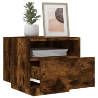 Produktbild för Sängbord med LED-lampor 2 st rökfärgad ek 40x39x37 cm