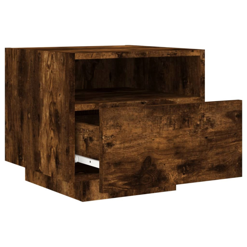 Produktbild för Sängbord med LED-lampor 2 st rökfärgad ek 40x39x37 cm