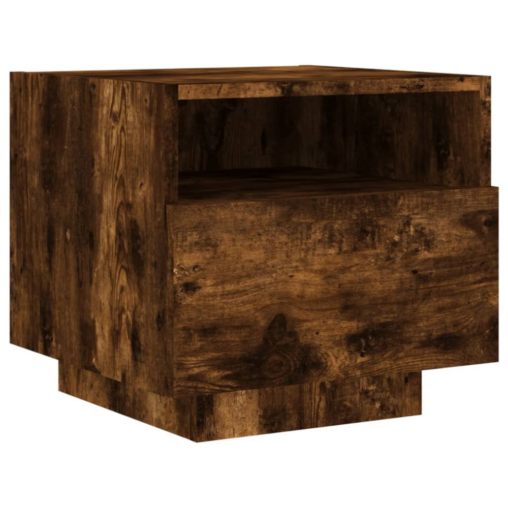 Produktbild för Sängbord med LED-lampor 2 st rökfärgad ek 40x39x37 cm
