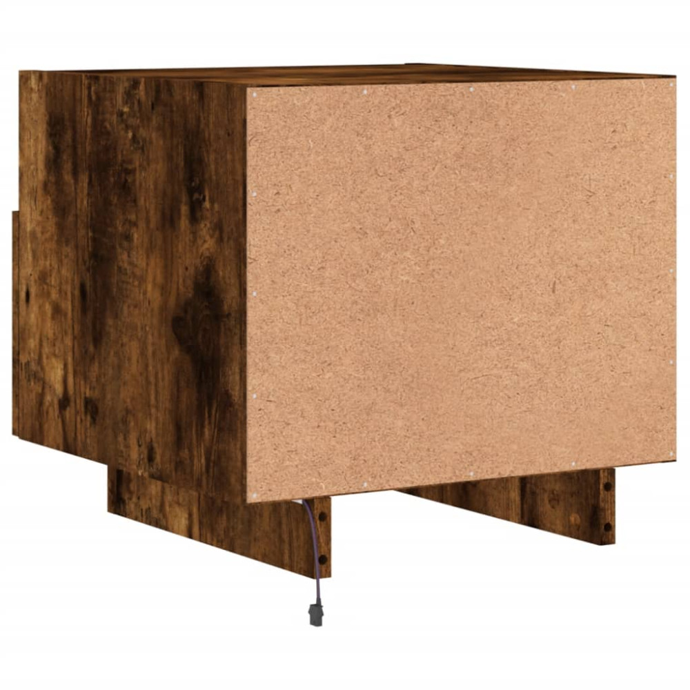 Produktbild för Sängbord med LED-lampor 2 st rökfärgad ek 40x39x37 cm