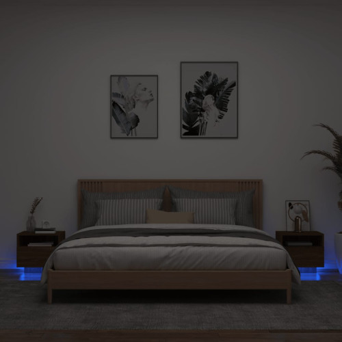 vidaXL Sängbord med LED-lampor 2 st brun ek 40x39x37 cm