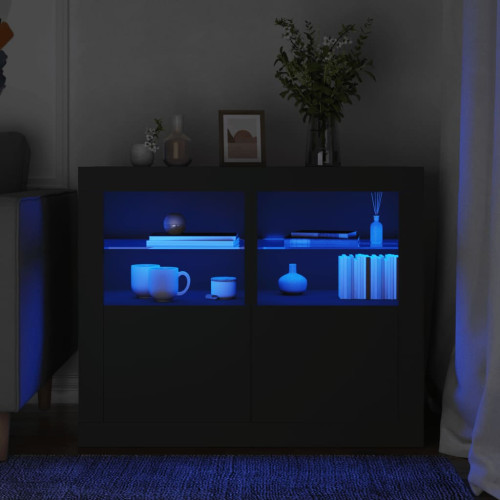 vidaXL Sängbord med LED-lampor 2 st svart konstruerat trä