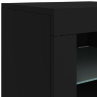 Produktbild för Sängbord med LED-lampor 2 st svart konstruerat trä