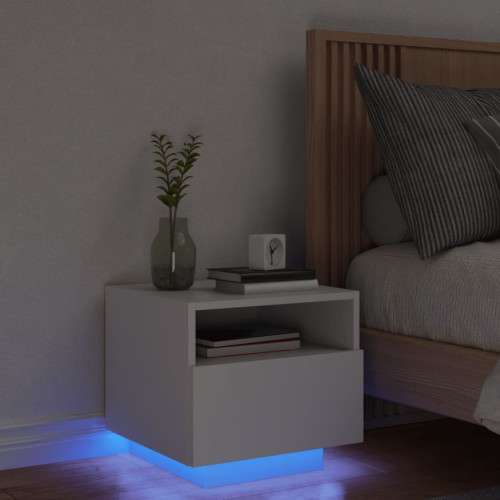 vidaXL Sängbord med LED-lampor vit 40x39x37 cm