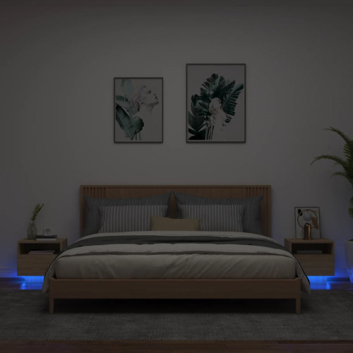 vidaXL Sängbord med LED-lampor 2 st sonoma-ek 40x39x37 cm
