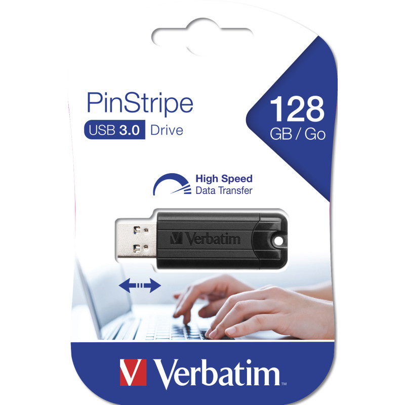 Produktbild för Verbatim PinStripe USB-sticka 128 GB USB Type-A 3.2 Gen 1 (3.1 Gen 1) Svart