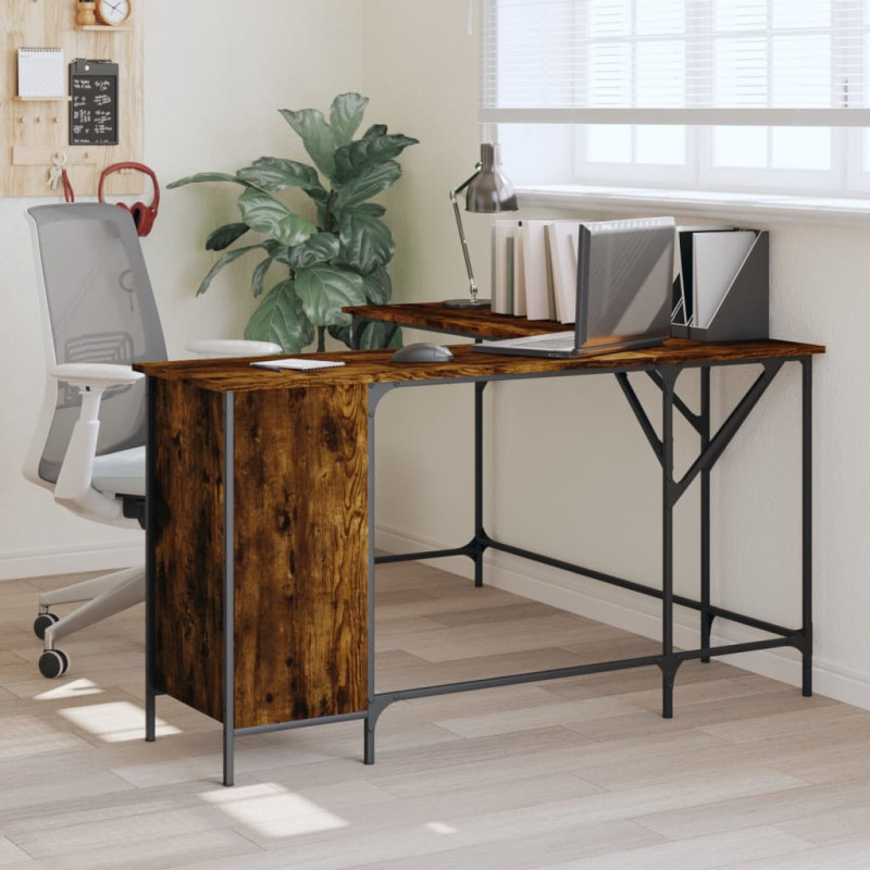 Produktbild för Skrivbord rökfärgad ek 141x141x75 cm konstruerat trä