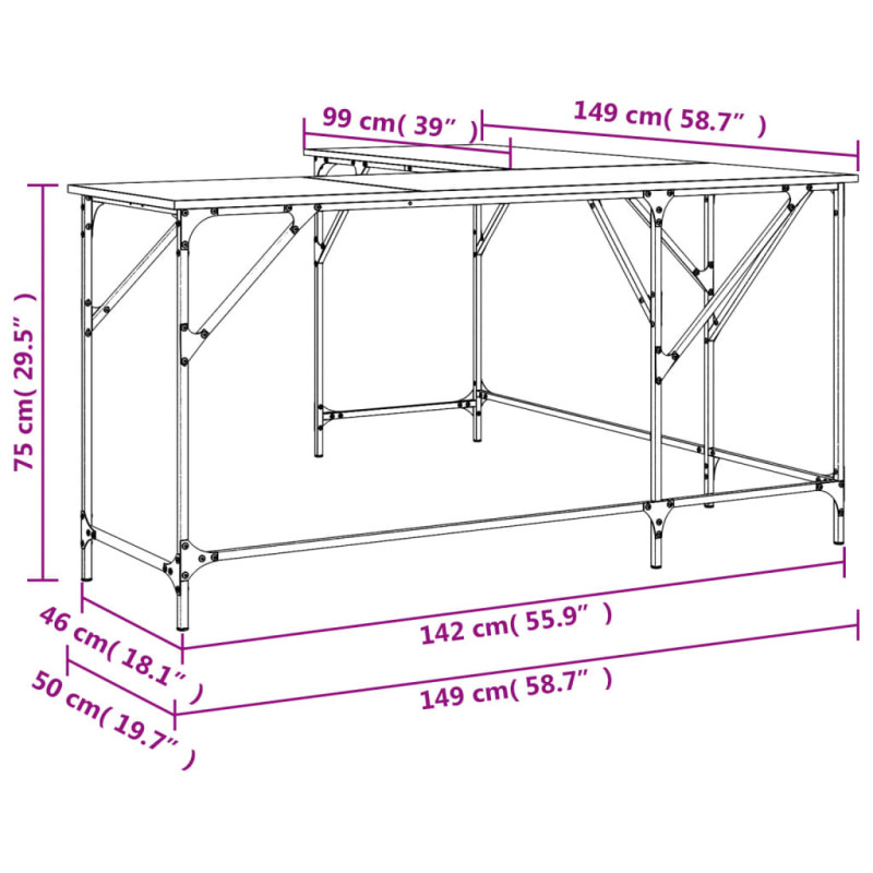 Produktbild för Skrivbord grå sonoma 149x149x75 cm konstruerat trä