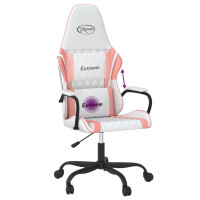 Produktbild för Gamingstol med massage vit och rosa konstläder