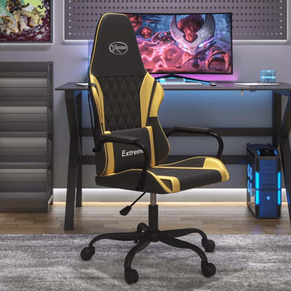 Produktbild för Gamingstol med massage svart och guld konstläder
