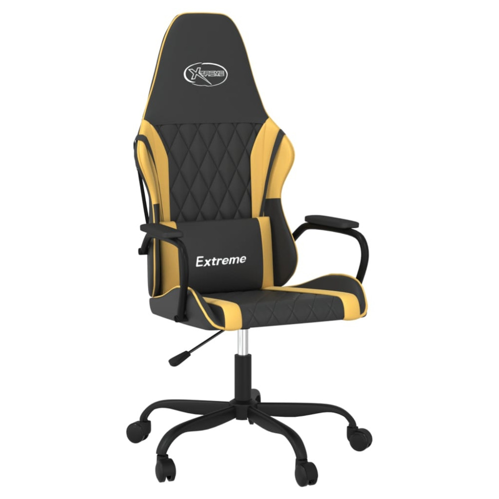 Produktbild för Gamingstol med massage svart och guld konstläder