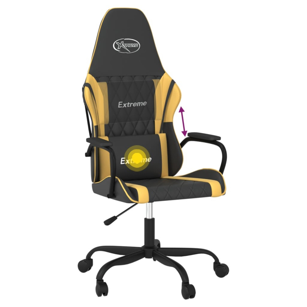 Produktbild för Gamingstol med massage svart och guld konstläder