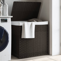 Produktbild för Tvättkorg med 2 sektioner mörkbrun 53x35x57 cm konstrotting